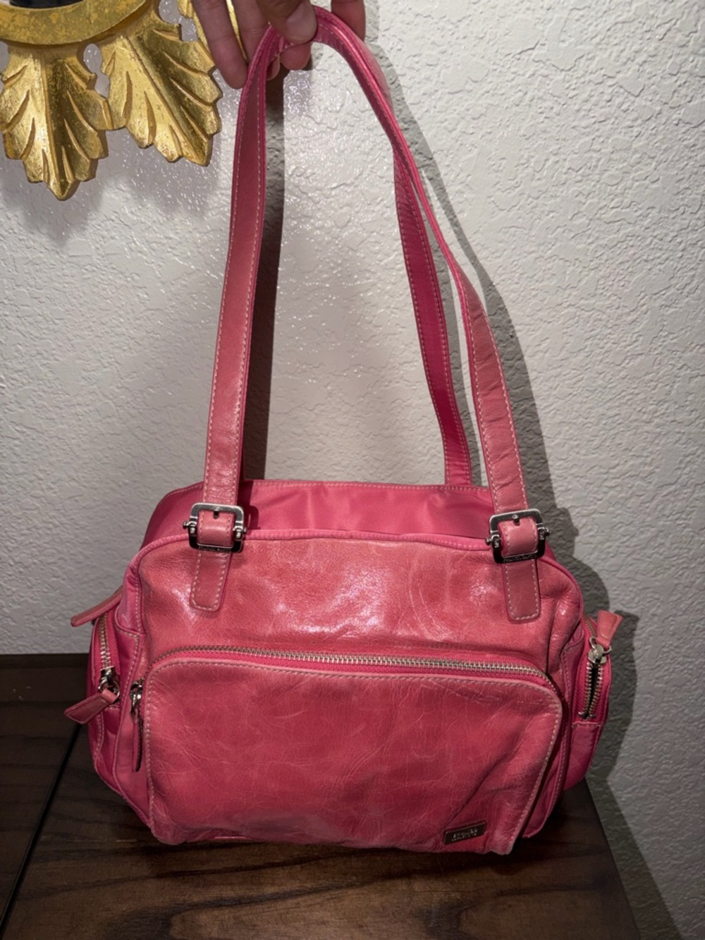Franco Sarto Pink Shoulder Bag with Front Zip Pocket